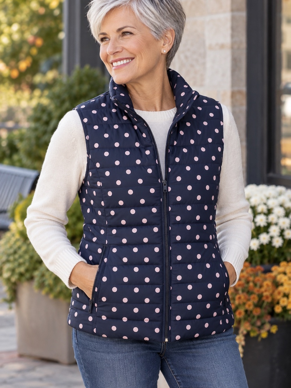 💙MAKE OFFER💙 NWT Colebrook Navy Blue Polka Dot Puffer Vest Sz Medium